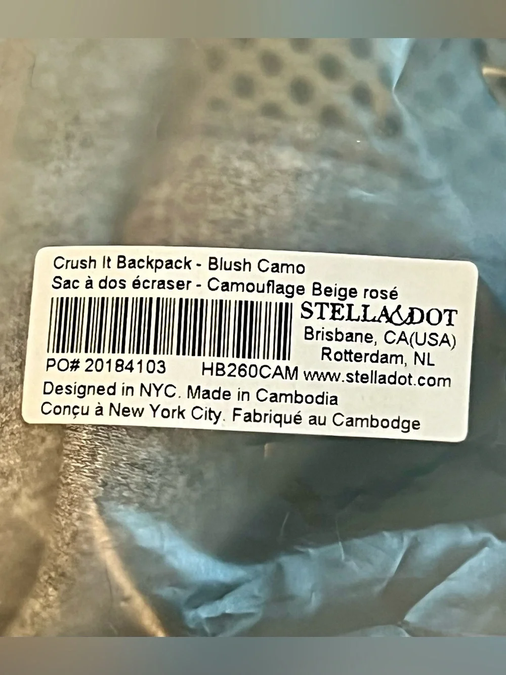 Stella & Dot Crush It Backpack Blush Camo NEW Carry On Diaper Bag Yoga Straps